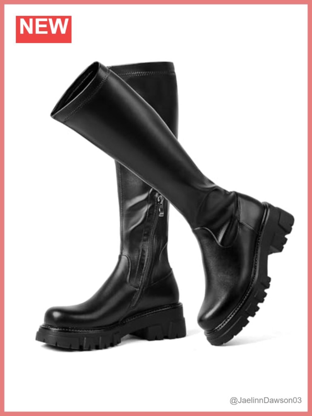 Women's Platform Knee High Stretch Boots Block Heel Chunky Faux Leather